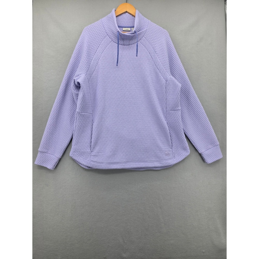 LL Bean AirLight Waffle Pullover XL Purple Funnel Neck Textured Knit Sweatshirt